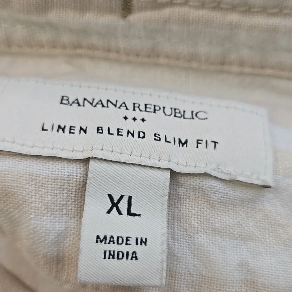 Banana Republic Linen Blend Slim Fit Mens Long Sleeve Button Up Beige XL